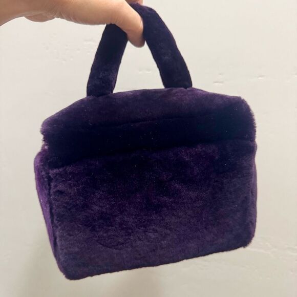 Purple Genuine Shearling Leather Handmade Box Bag/Cosmetics Case/Crossbody Bag - Picture 12 of 14